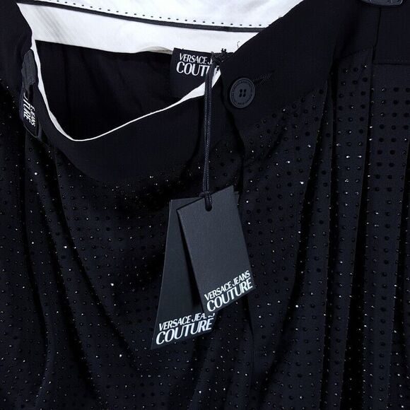 VERSACE COUTURE Pants Mens Medium Black Crystal Formal Dress Luxury Logo - Picture 4 of 11